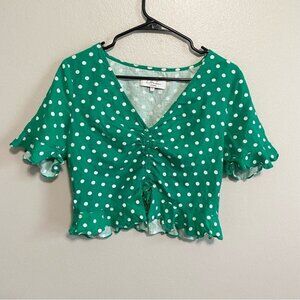 Green Polka Dot Linen Blend Cropped Lucia Blouse Size Small